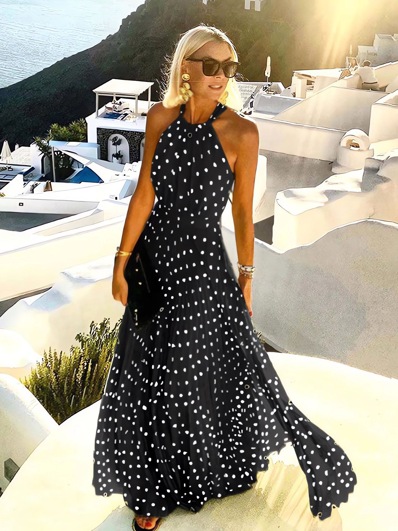 Vestido plisado de lunares