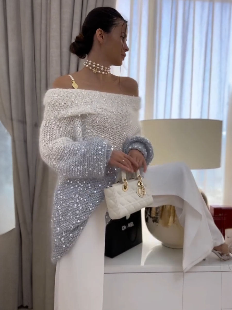 Sparkle One Shoulder Knit Sweater