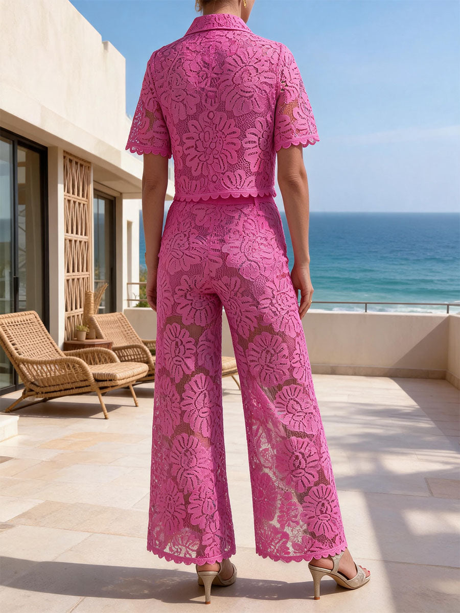 Rose Cutout Boxy Shirt & Pants Set