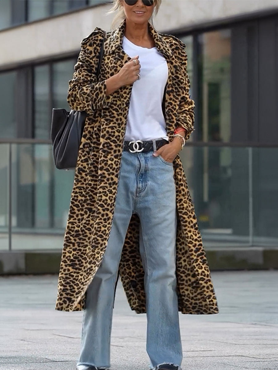 Leopard Lapel Glam Long Coat