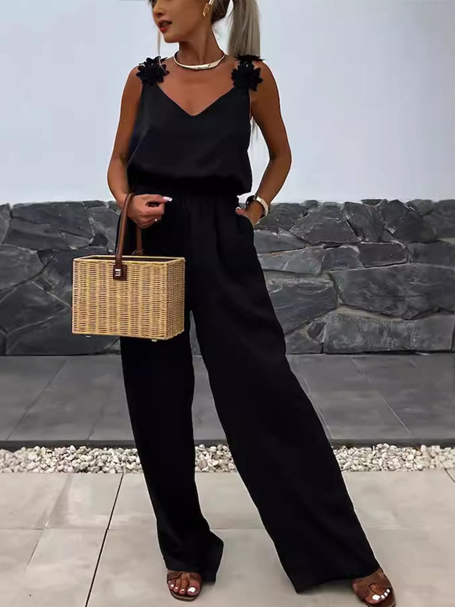 Floral Shoulder Drape Jumpsuits