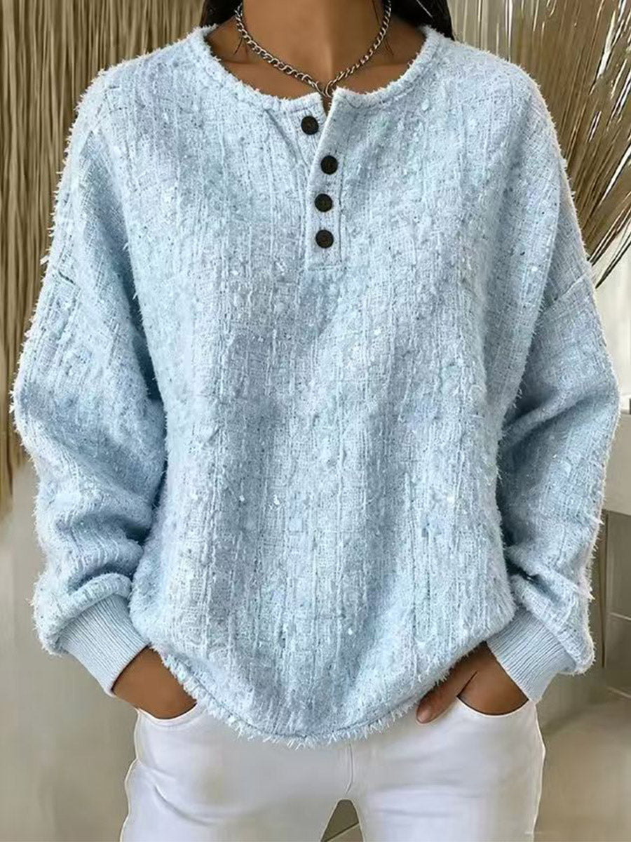 Textured Button Neck Sweatshirt