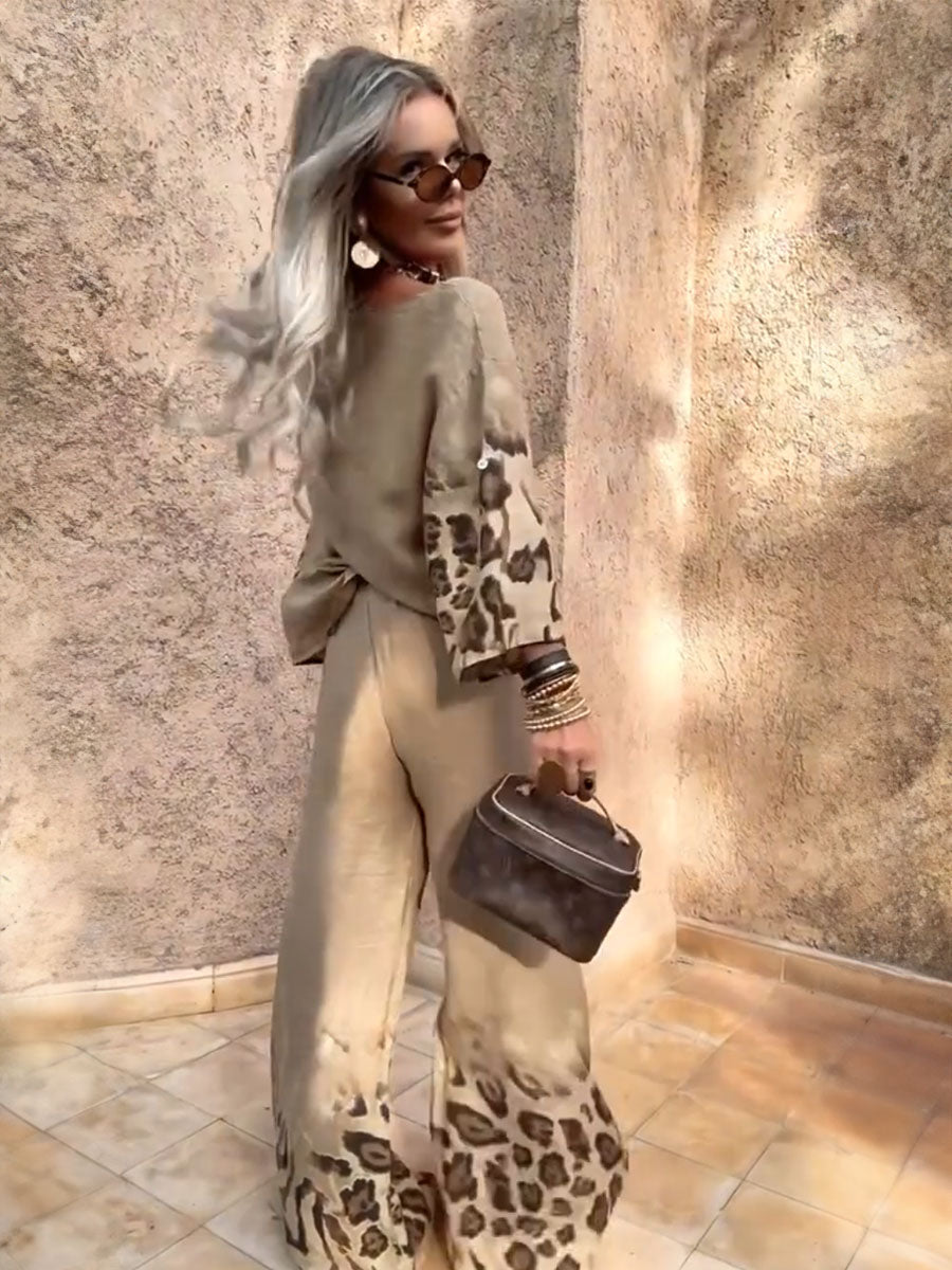 Leopard Trim Casual Lounge Set