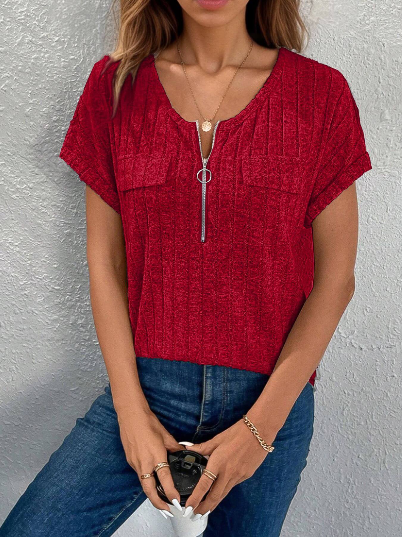 Special Zip Solid Color Shirt