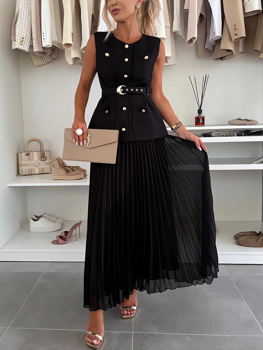 Suit Vest Pleated Skirt Two Sets
