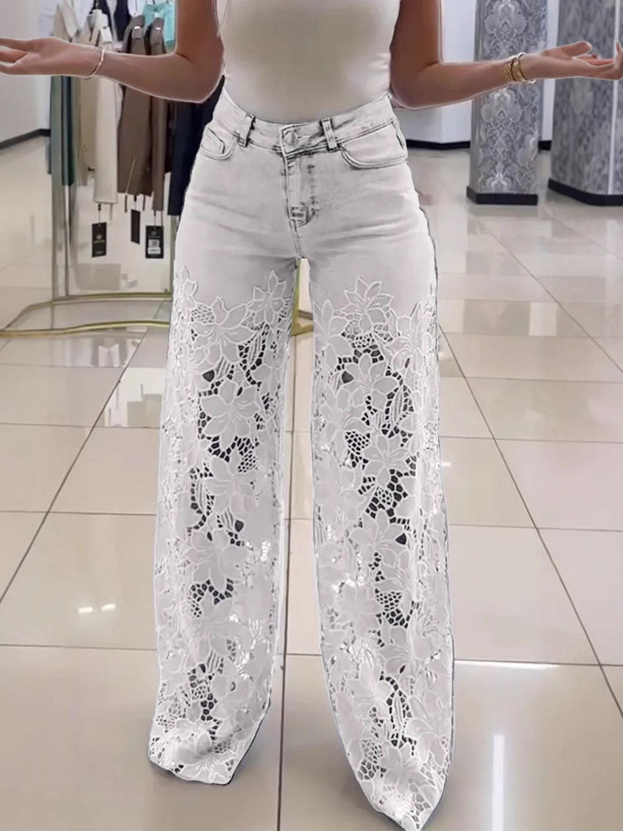 Floral Lace Cutout Jeans