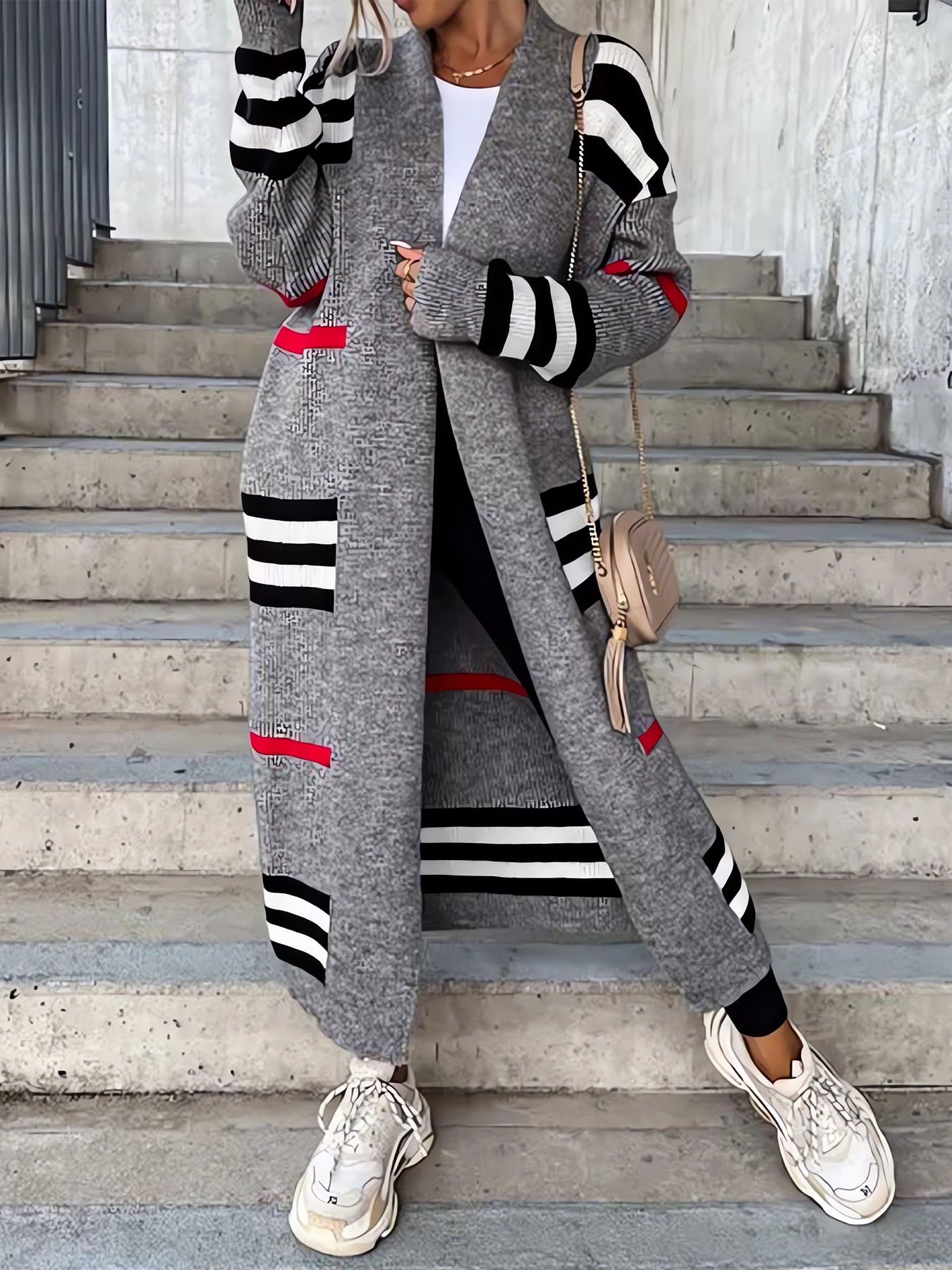 Long Striped Knit Cardigan