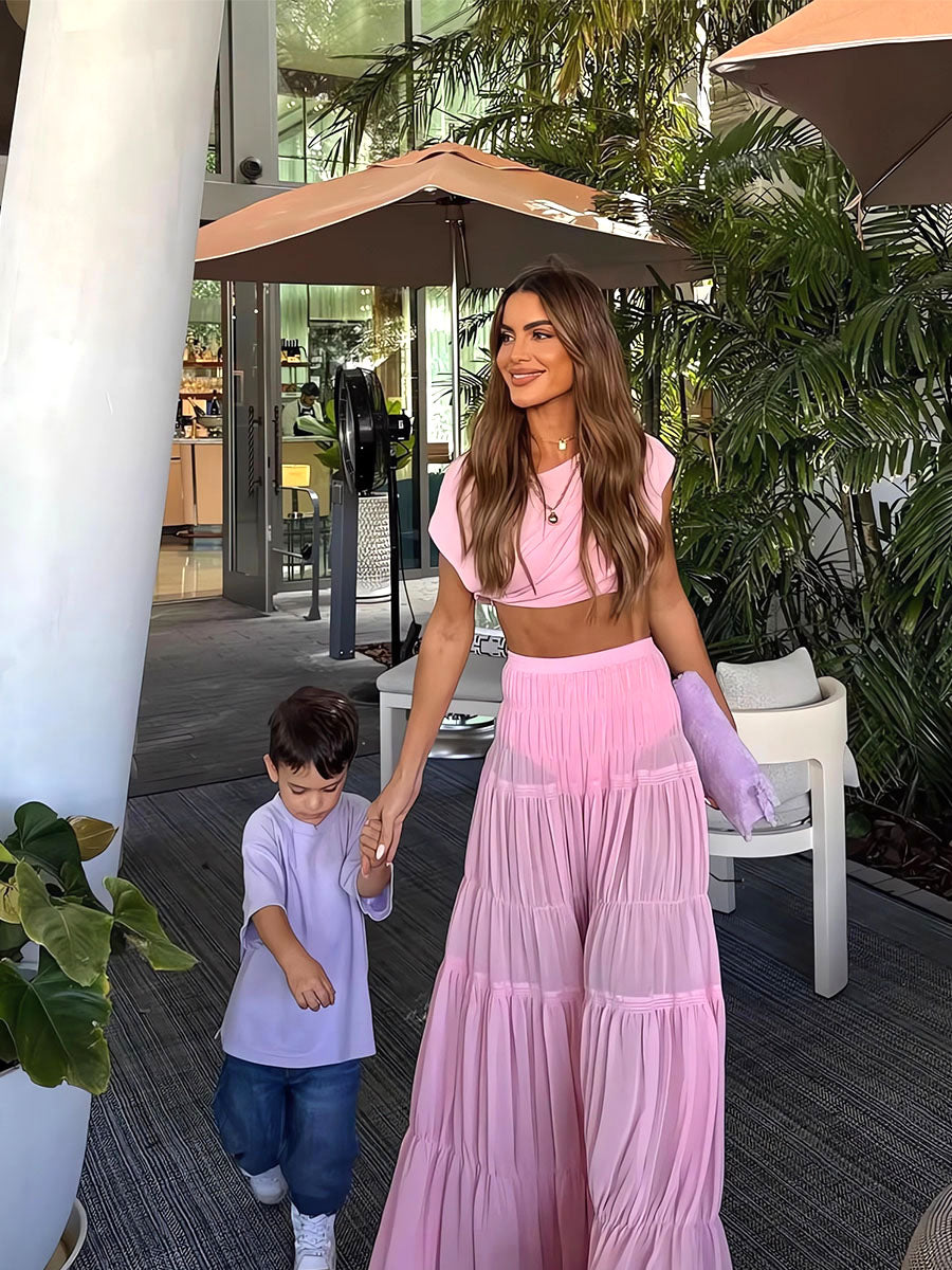 Dreamy Pink Grace Pleated Two Sets