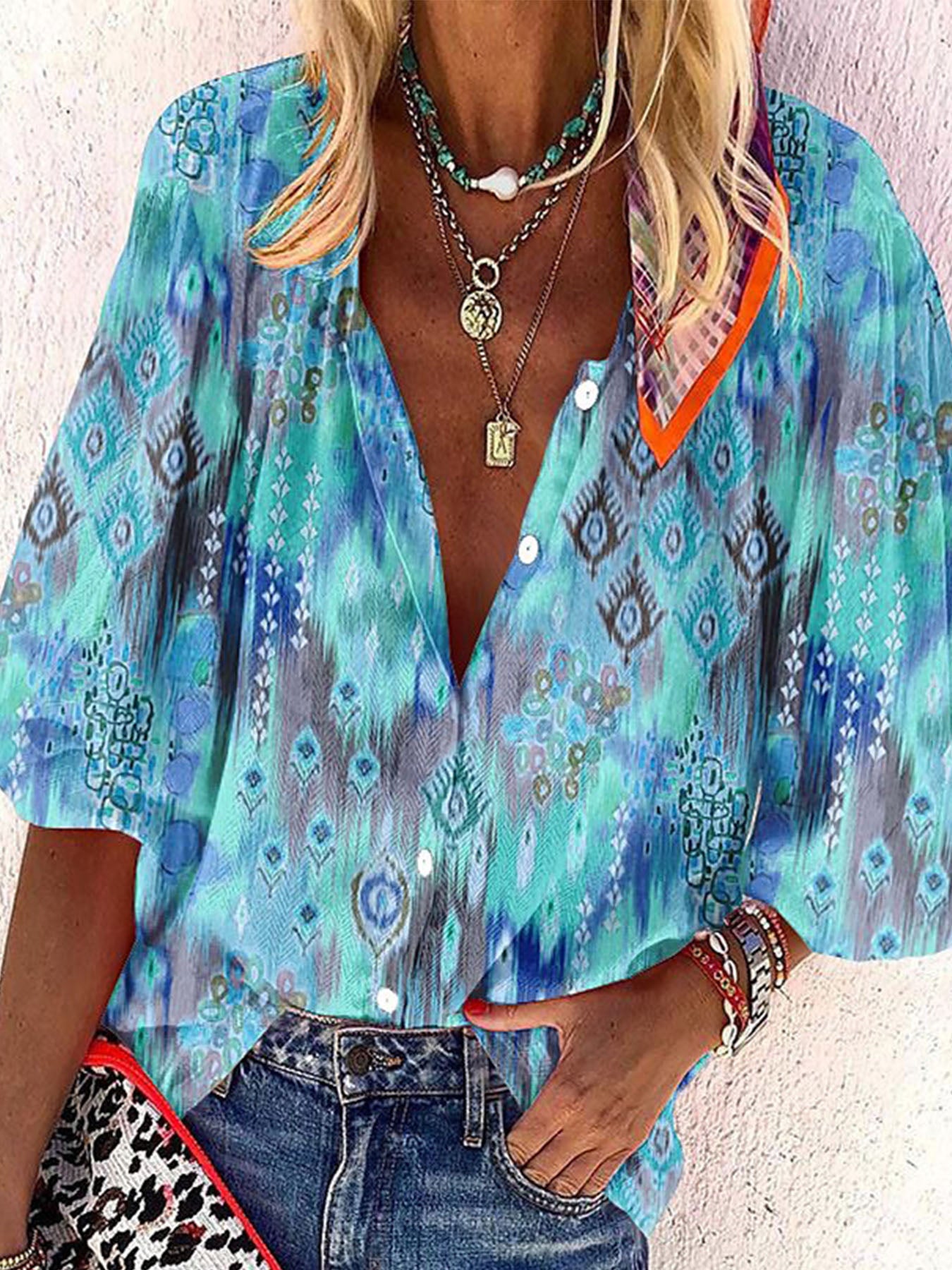 Printed Stand Collar Shirt