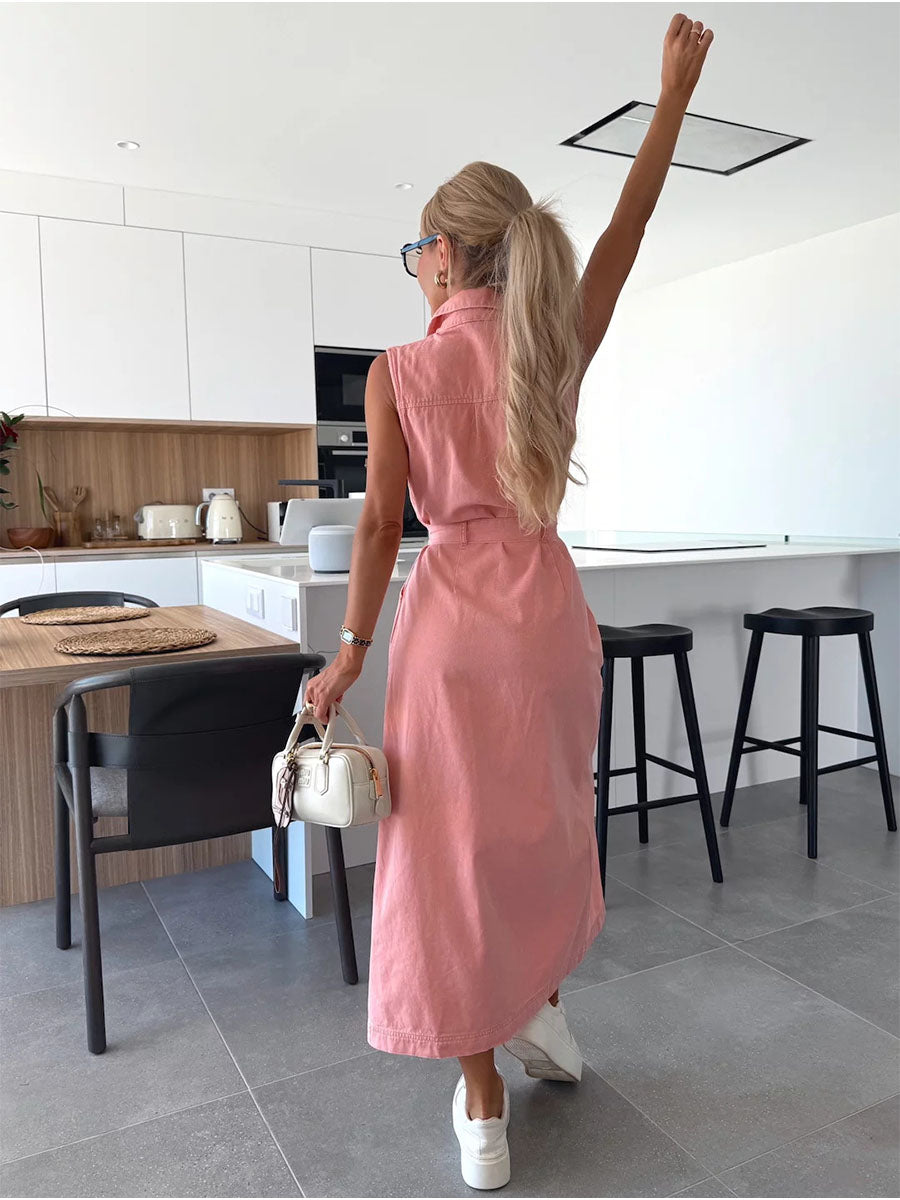 UrbanEase Belted Denim Jumpsuits