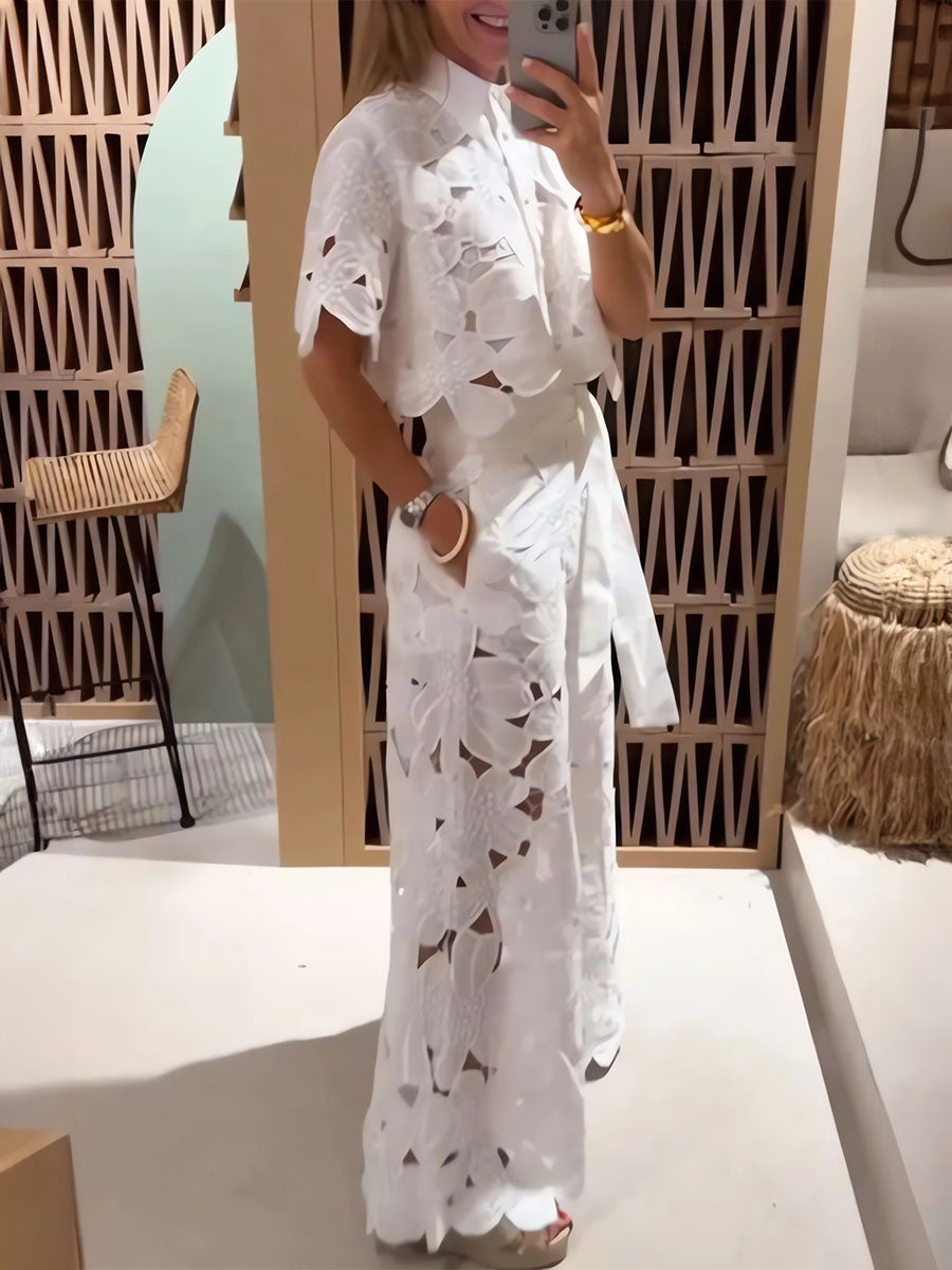 Cutout Floral Two Piece Set