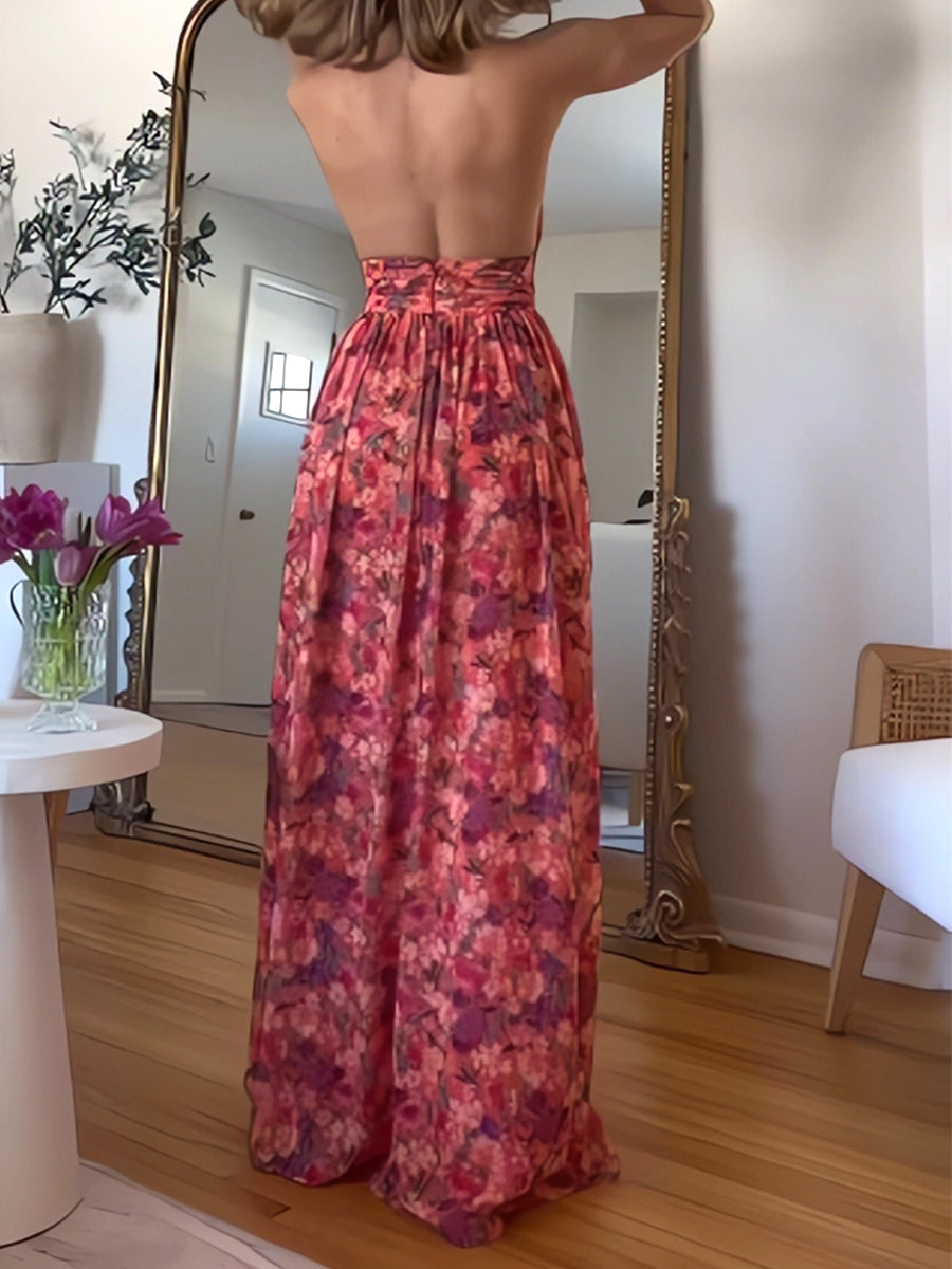 Cross Neck Lace Pleated Dress