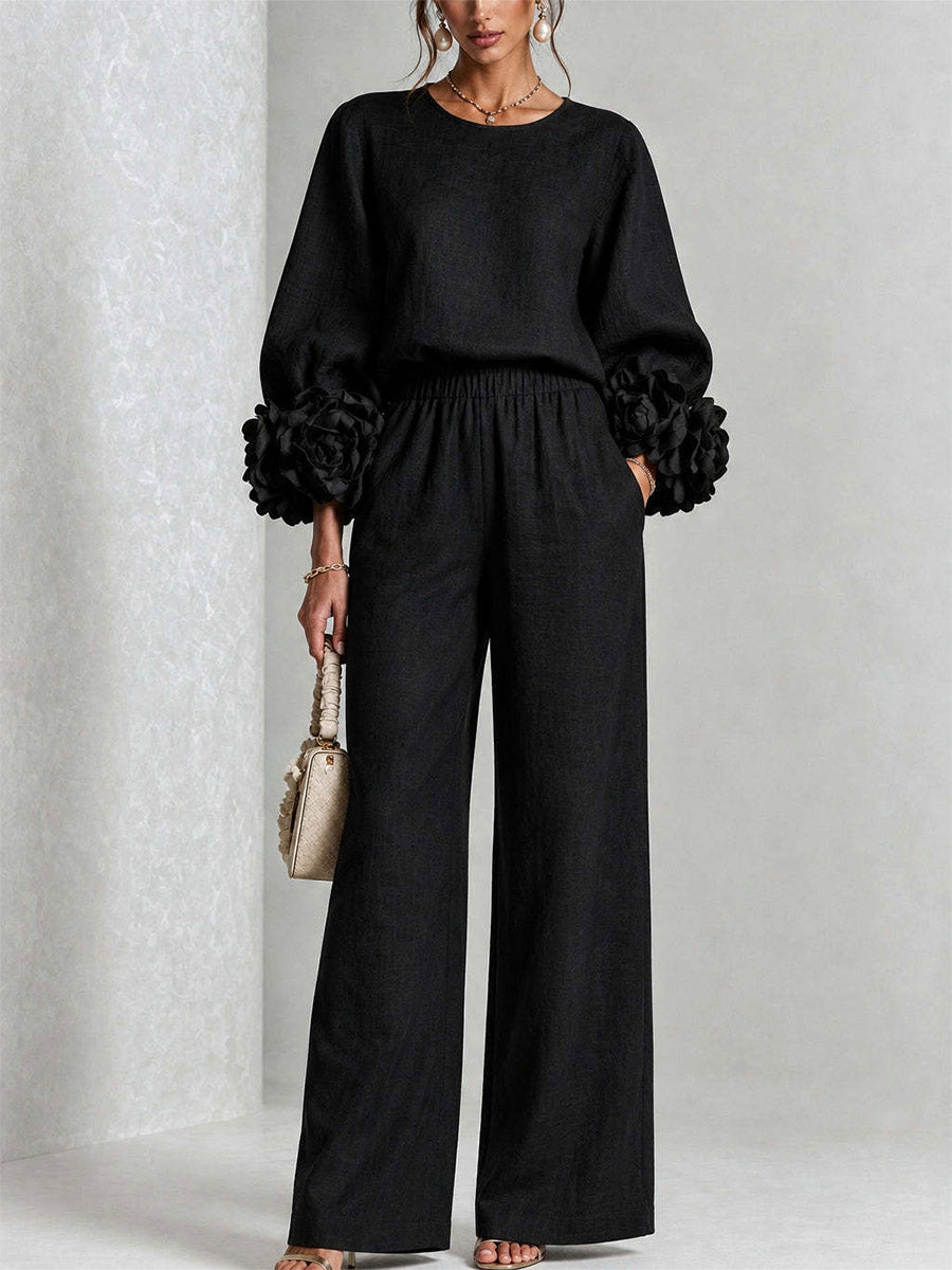 Petal Rosette Cuff Wide Leg Set
