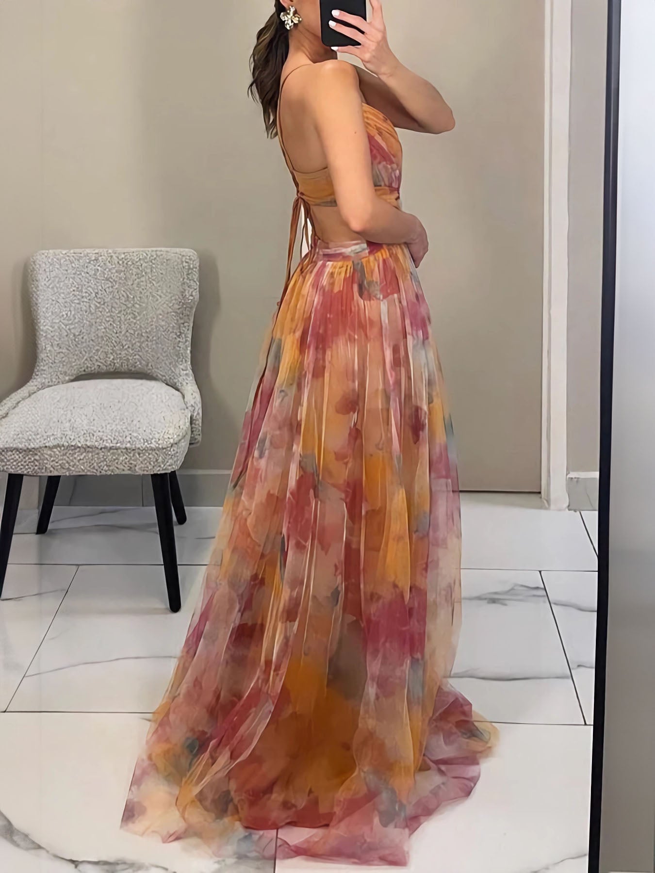 Robe longue artistique en maille ombrée