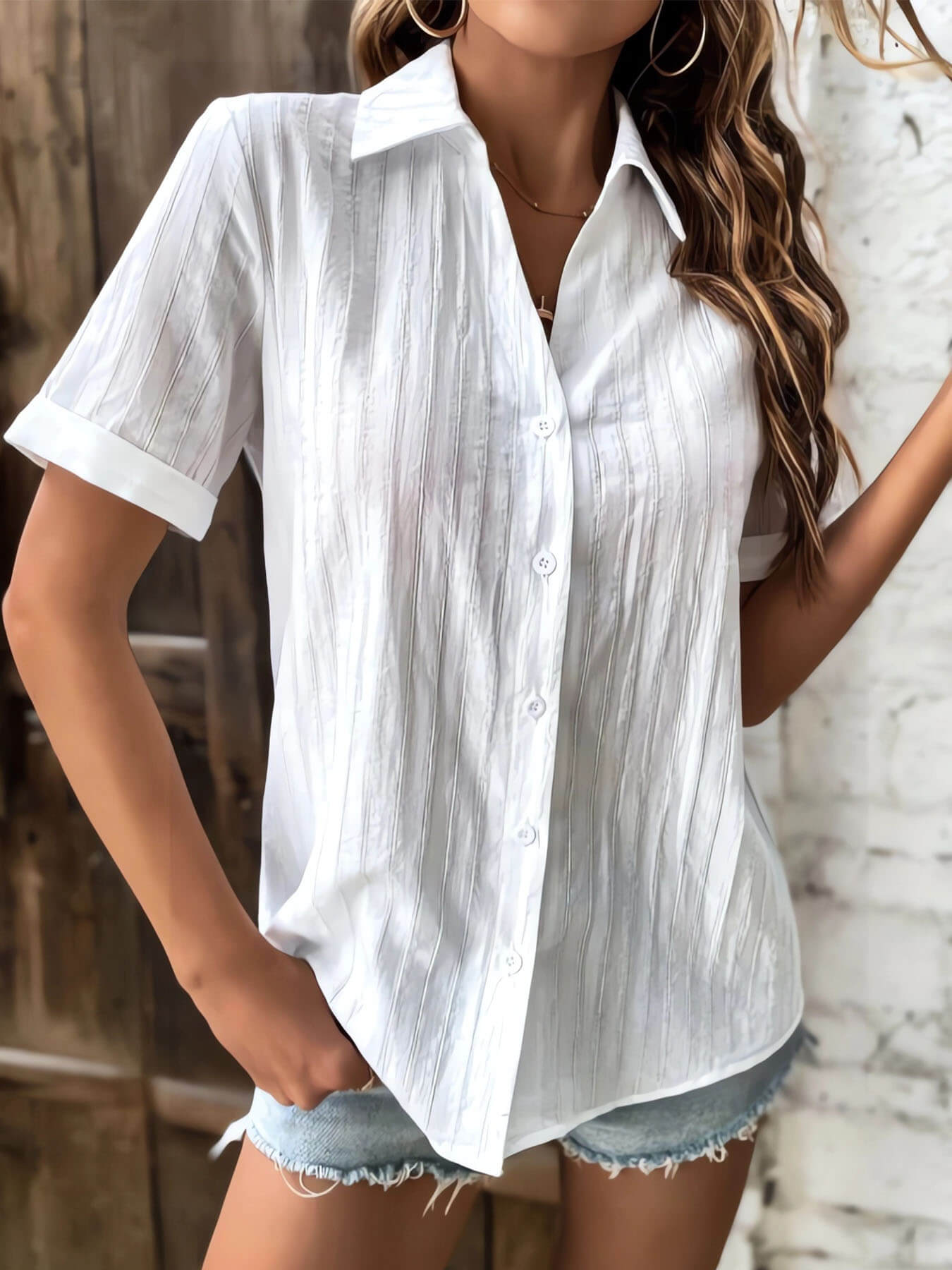 Pleated Leisure Button Tops