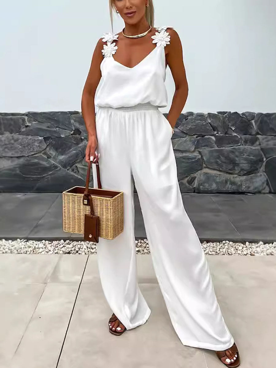 Floral Shoulder Drape Jumpsuits