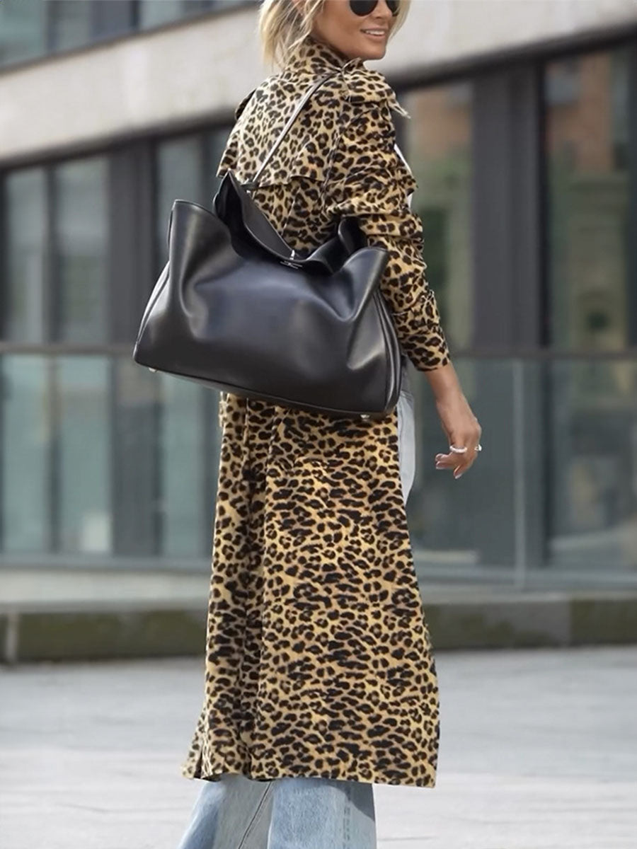 Leopard Lapel Glam Long Coat