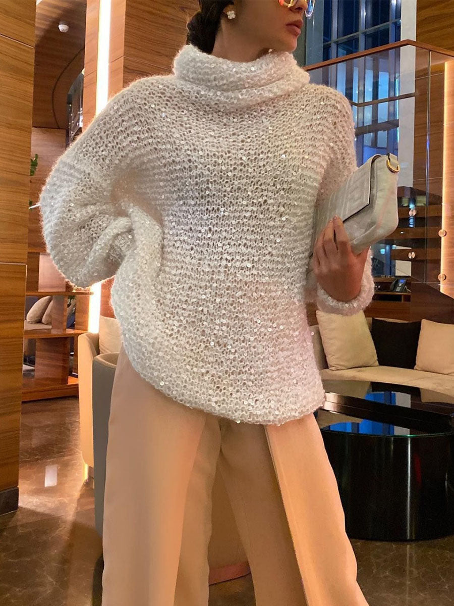 Luminous Cowl Neck Knit Sweater