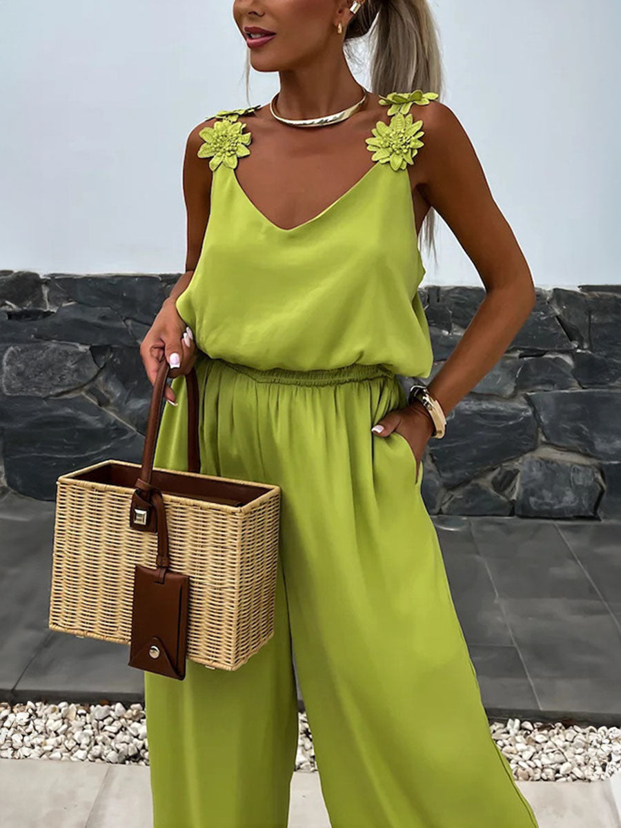 Floral Shoulder Drape Jumpsuits