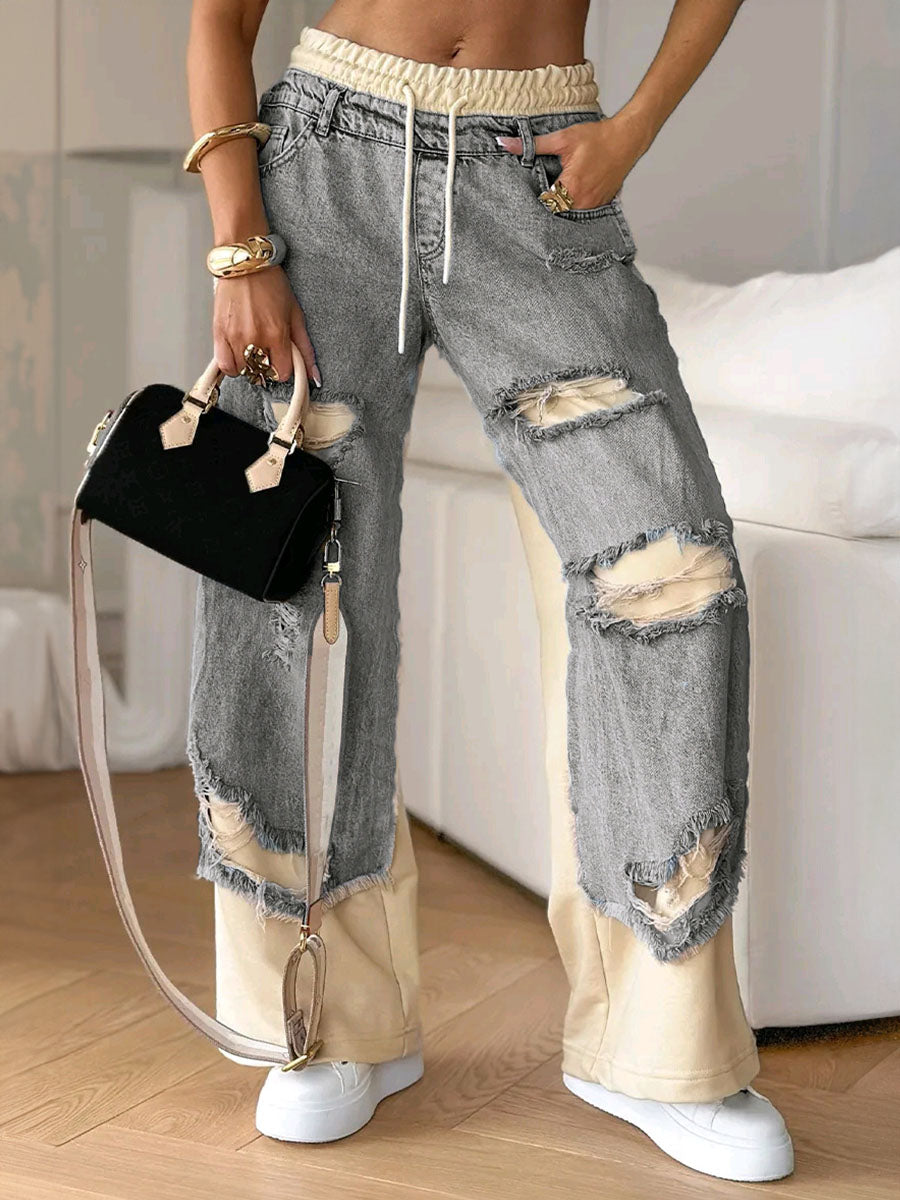 Urban Street Mix Patchwork Denim Pants