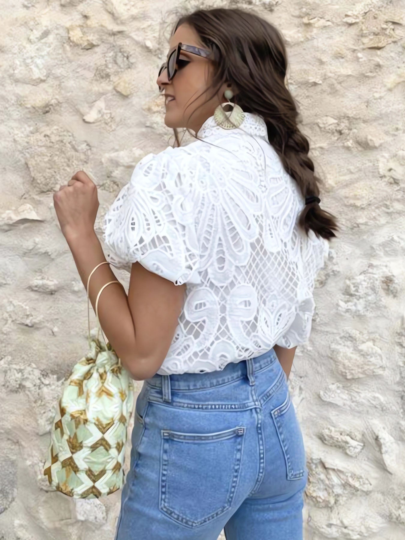 Hollow Lace Collar Shirt