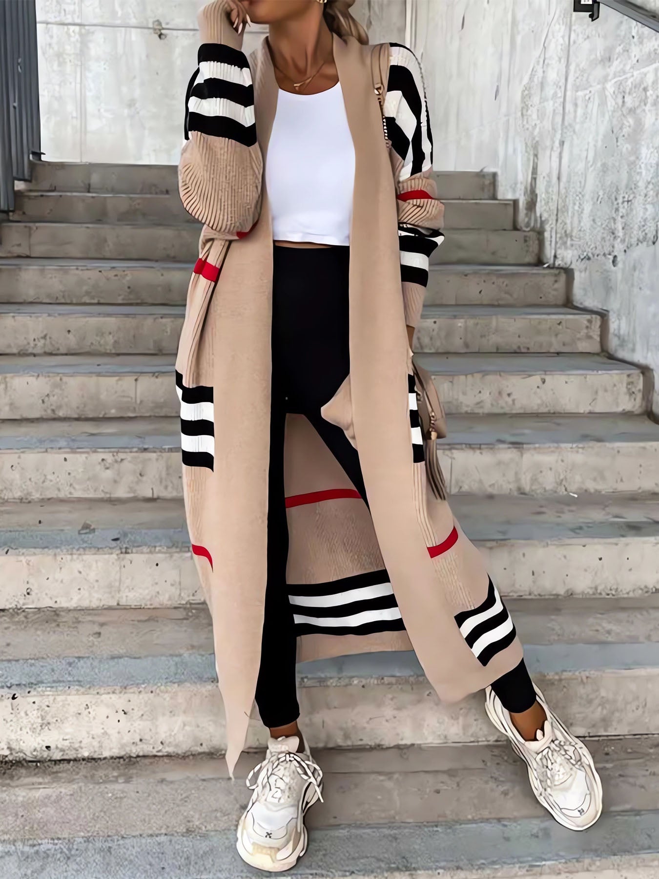 Long Striped Knit Cardigan