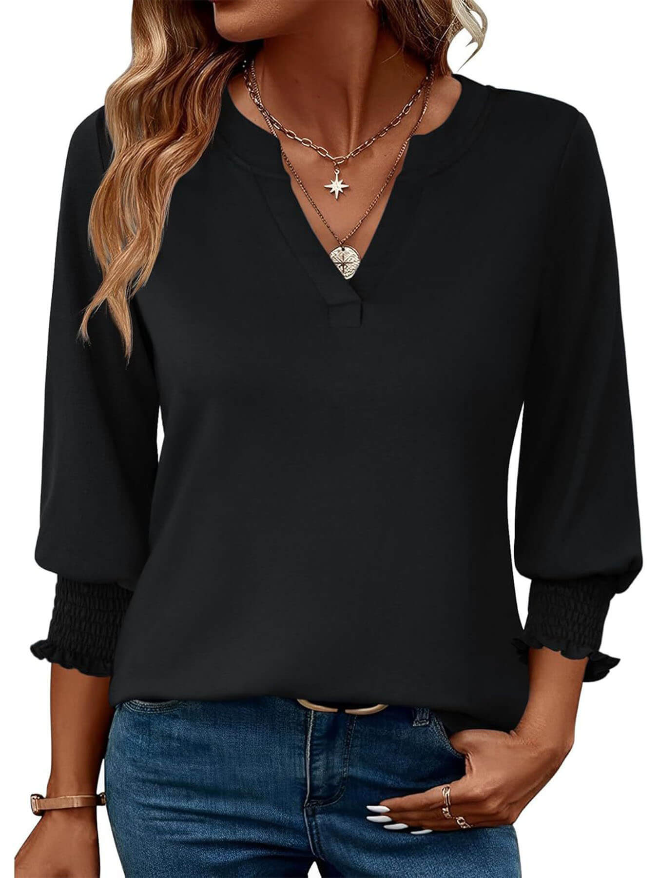 Half Sleeve V Neck Blouse
