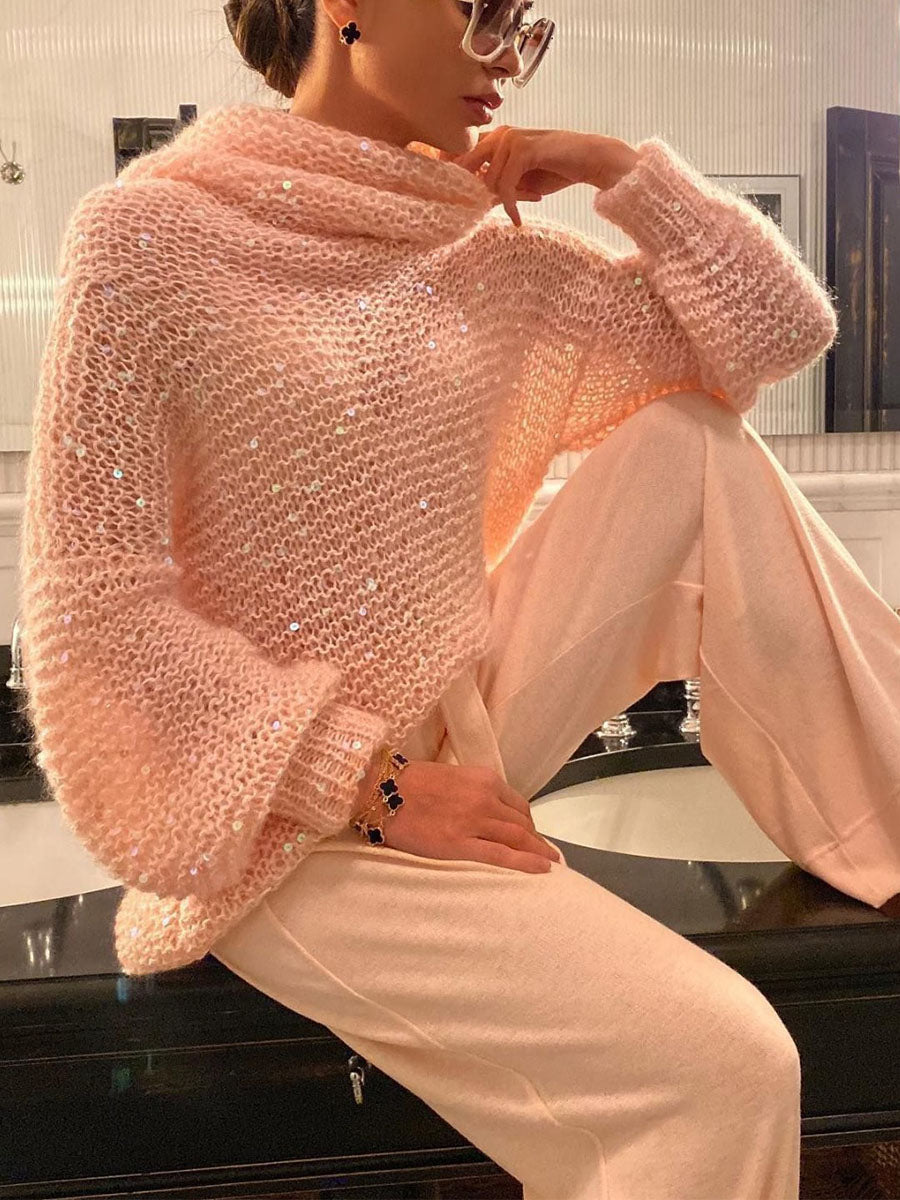 Luminous Cowl Neck Knit Sweater