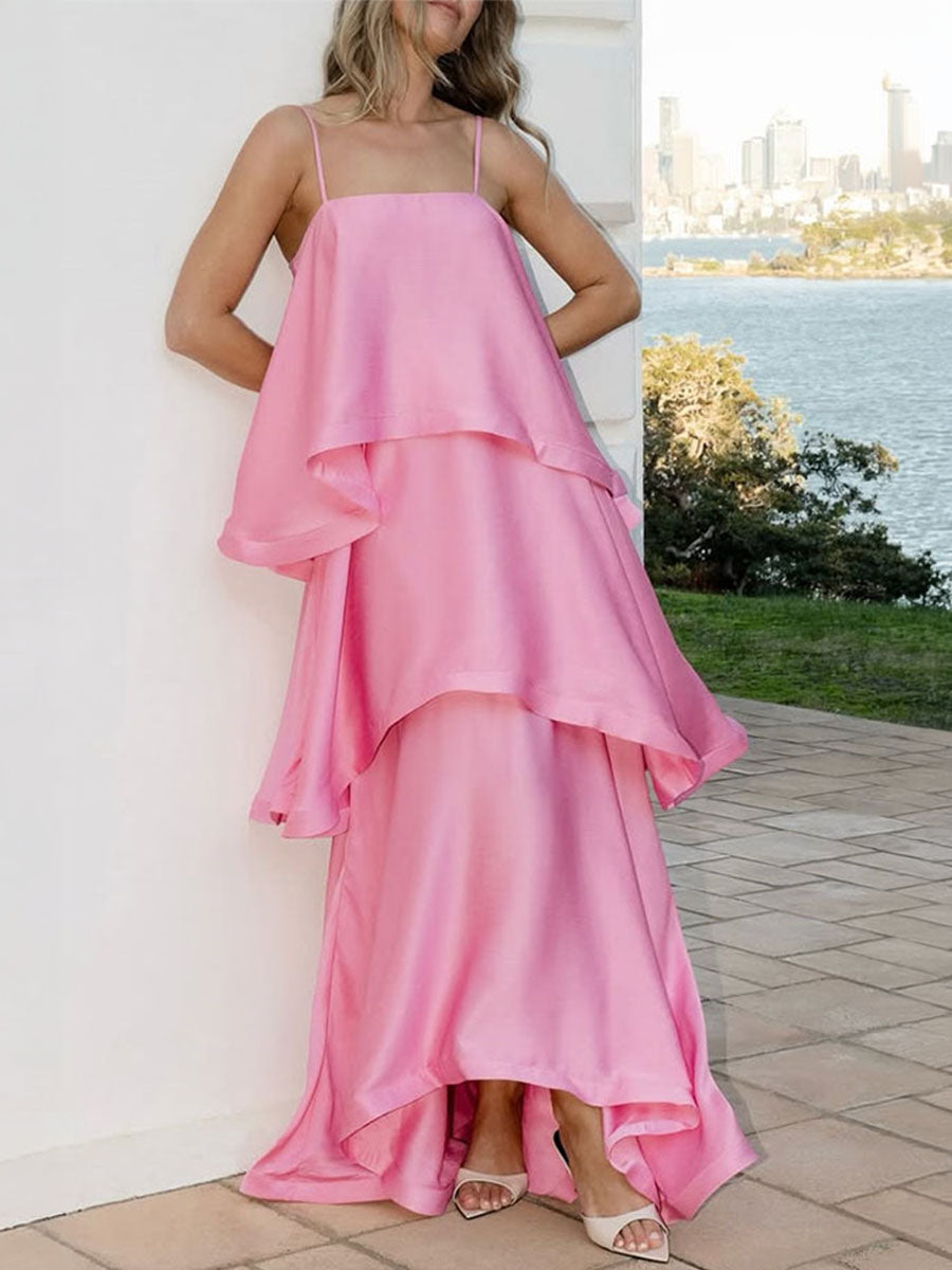 Satin Tiered Ruffle Maxi Dress
