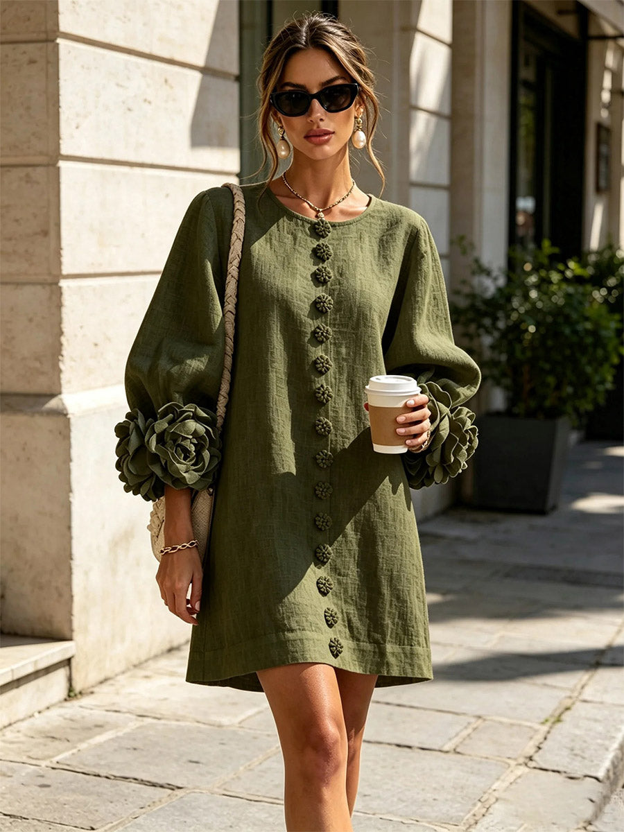Sculpted Rosette Cuff Dress
