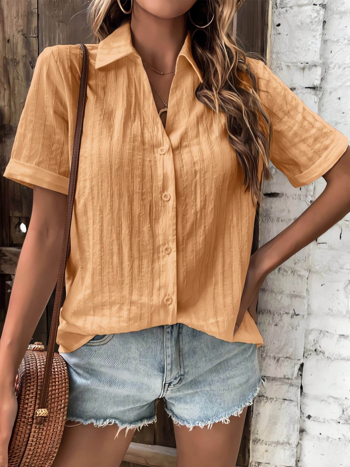 Pleated Leisure Button Tops
