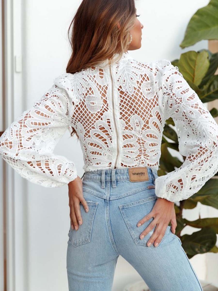 Vorioal Sexy Hollow Lace Shirt