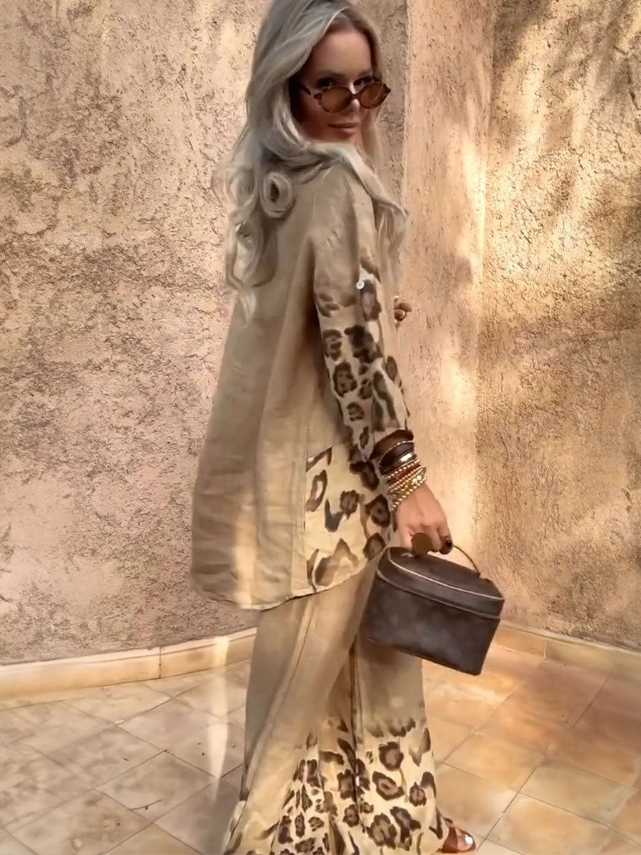 Leopard Trim Casual Lounge Set