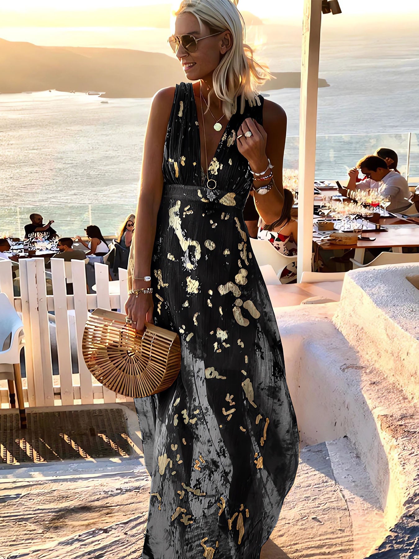 Sexy V-Neck Gold Dress