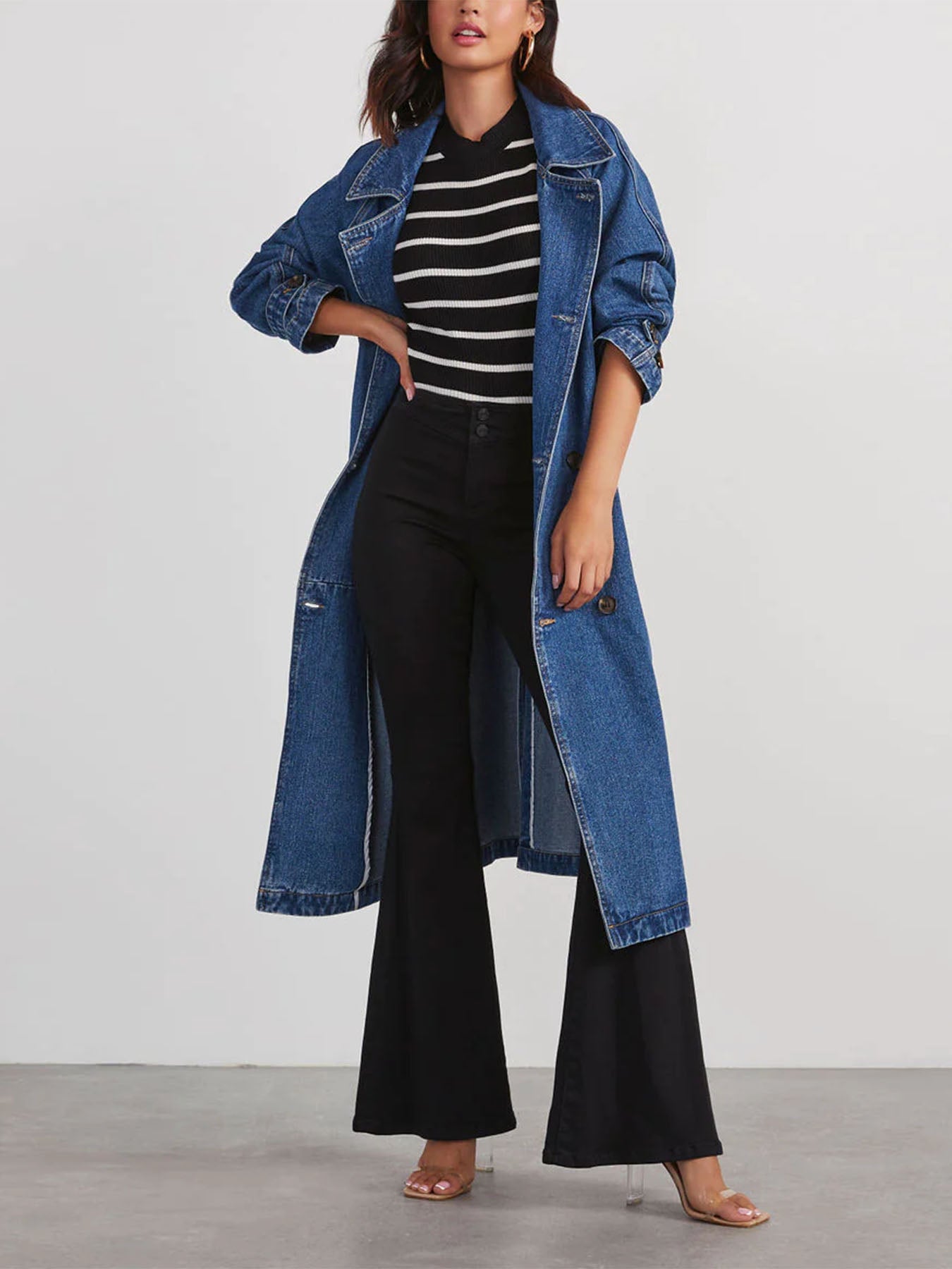 Denim Cotton Pocket Long Coat