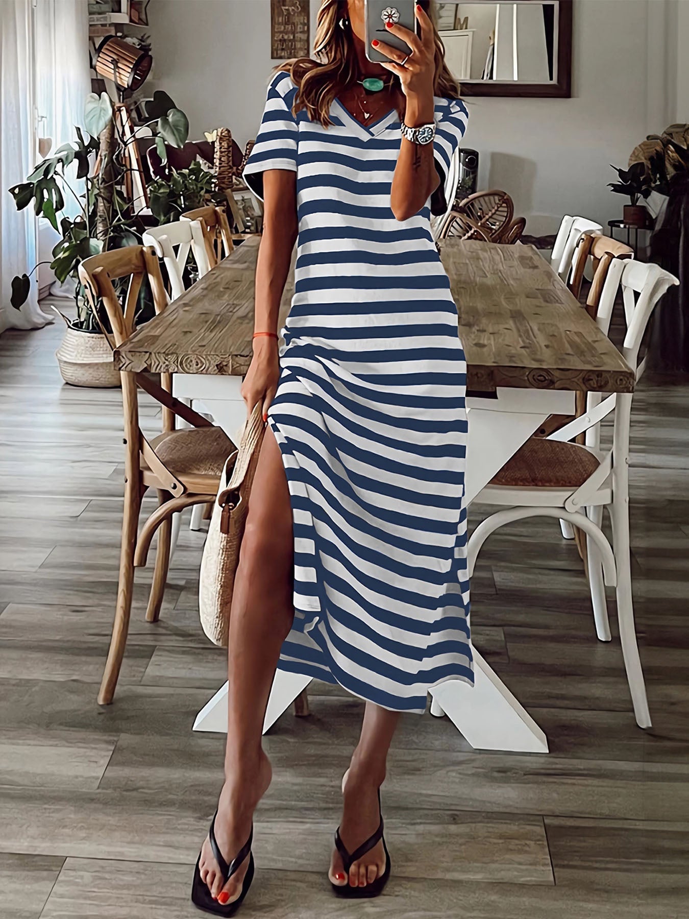 Vorioal Striped Slit Dress