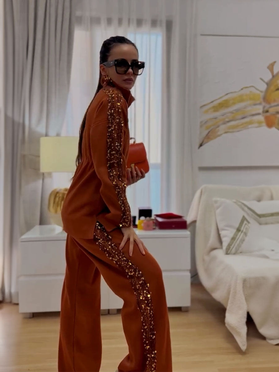 Sparkle Zip Coat Loose Pants Set