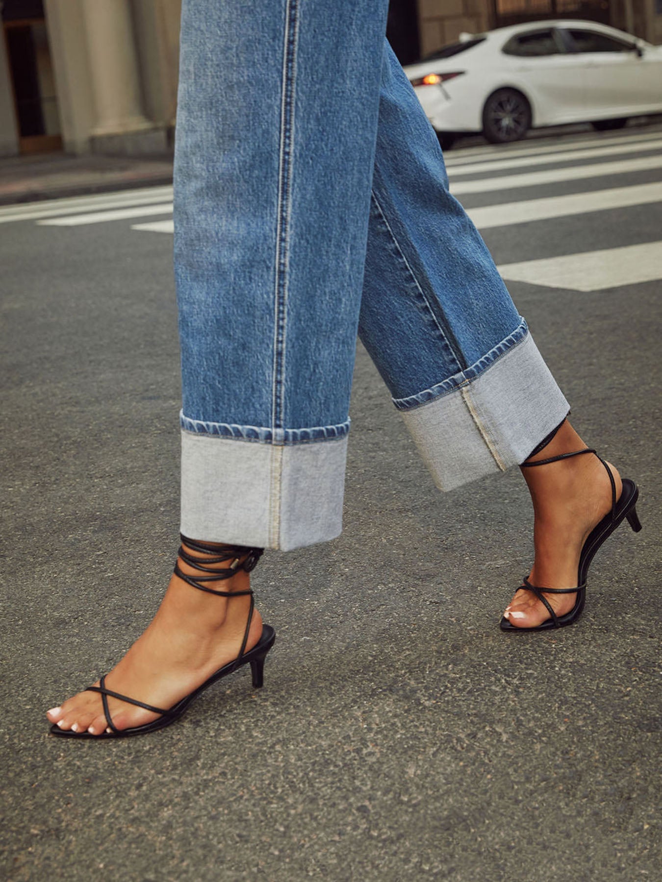 Stretch Straight Curled Jeans