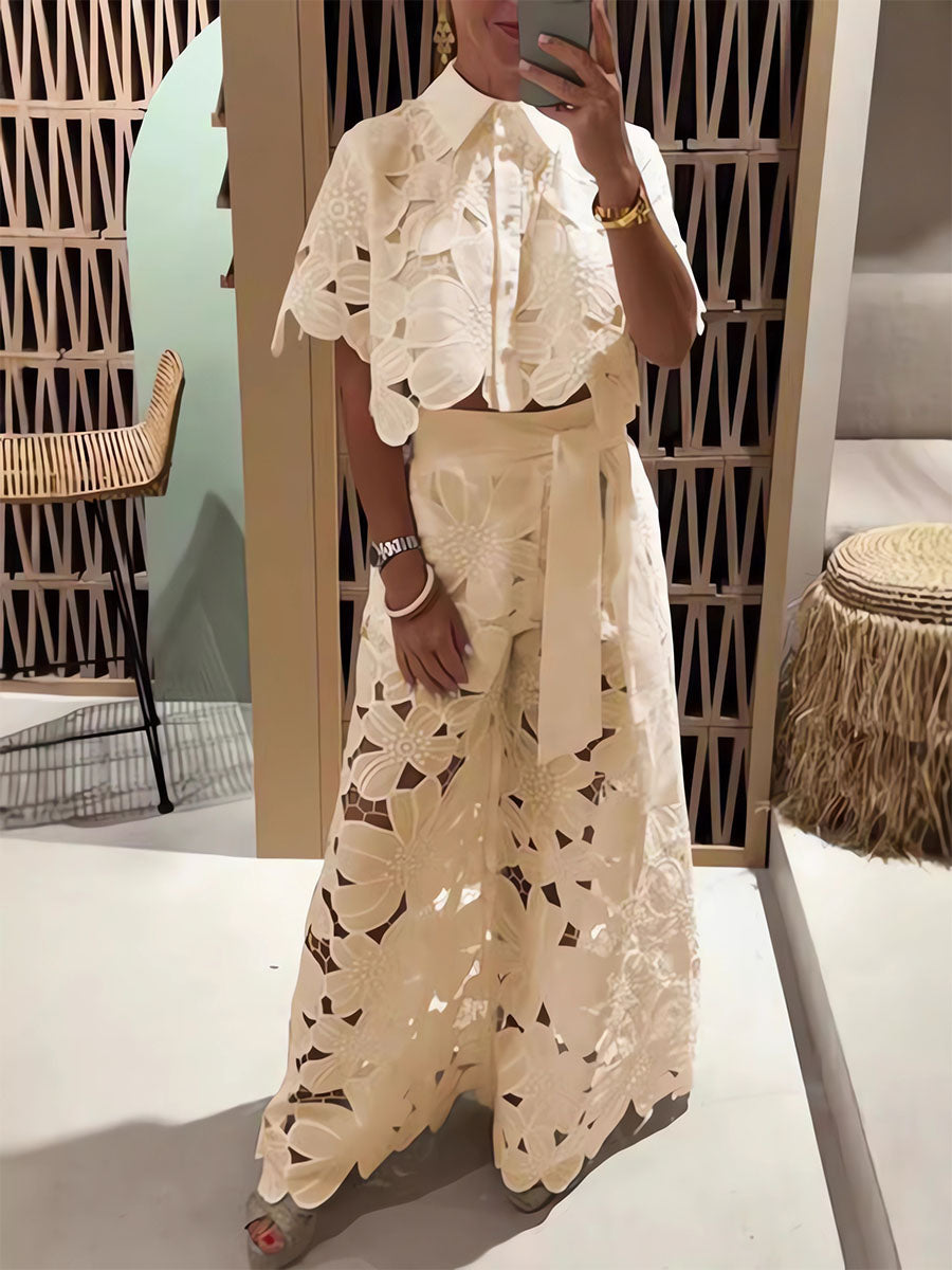 Elegant Floral Cutout Lace Set