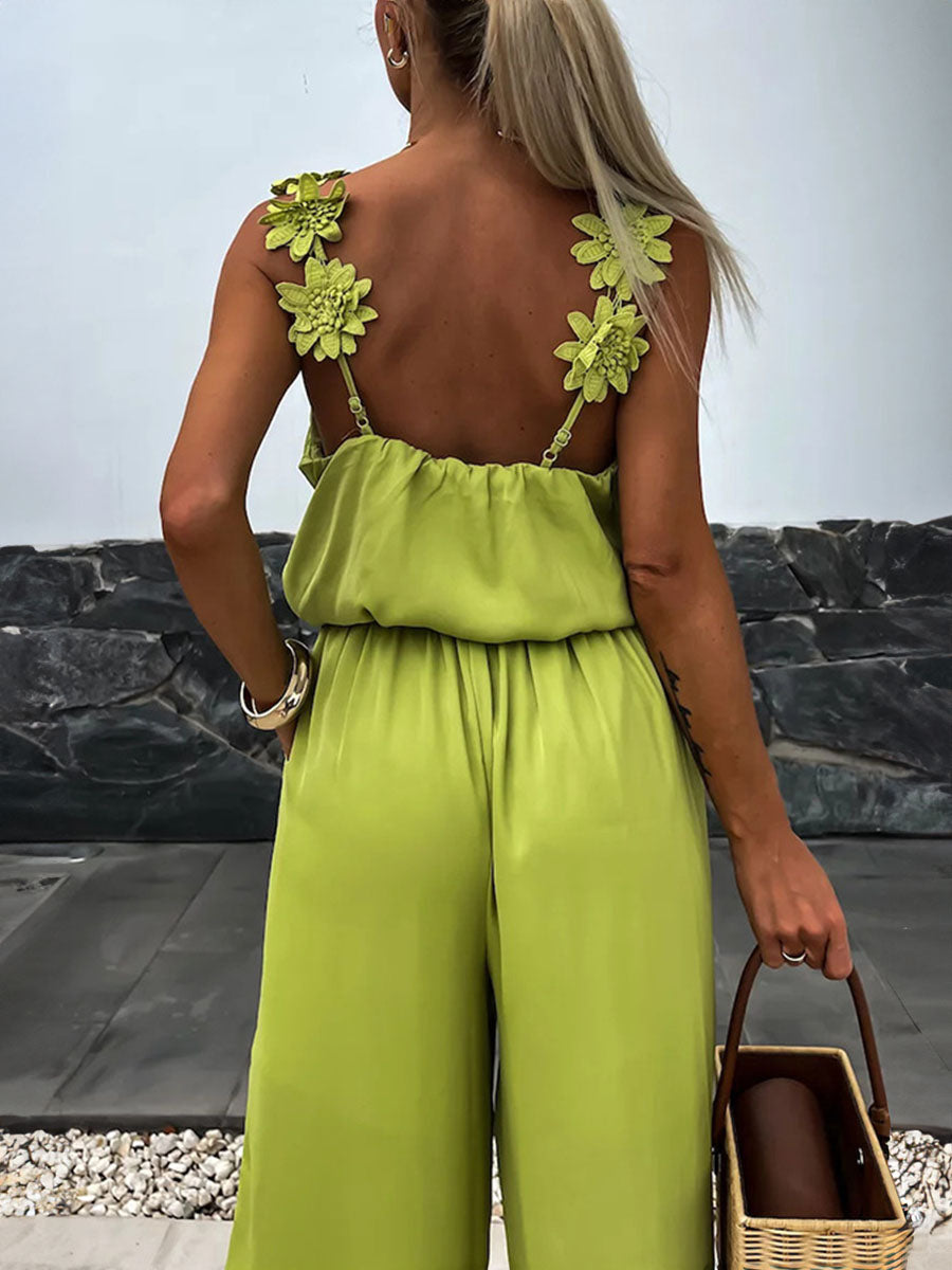 Floral Shoulder Drape Jumpsuits