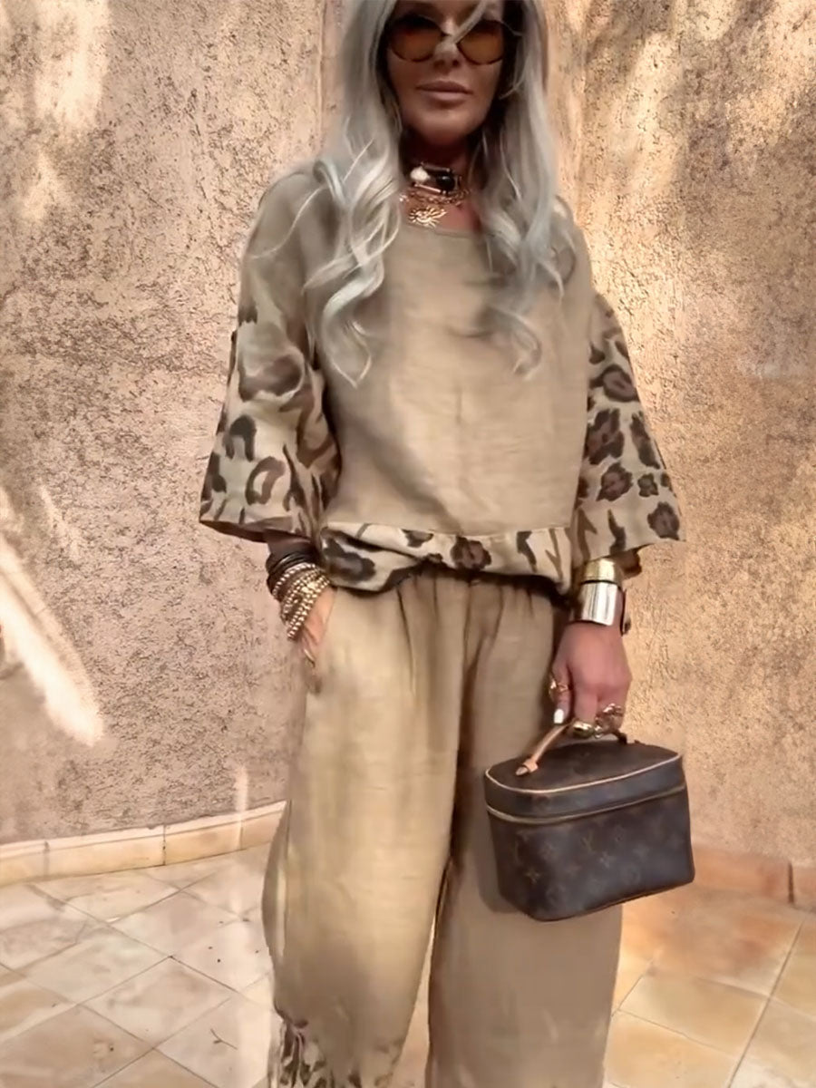 Leopard Trim Casual Lounge Set