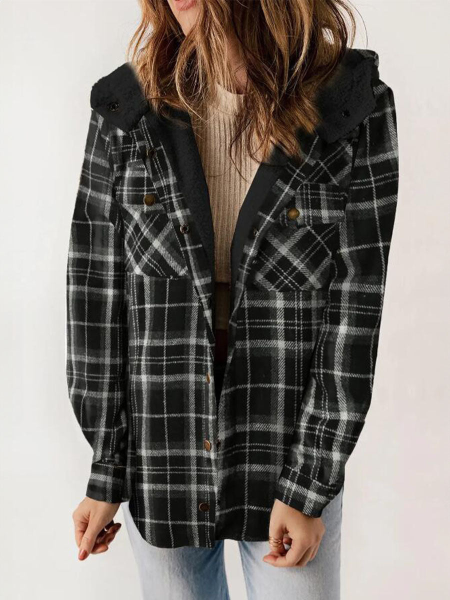 Plaid Fleece Lined Hooded Coat
