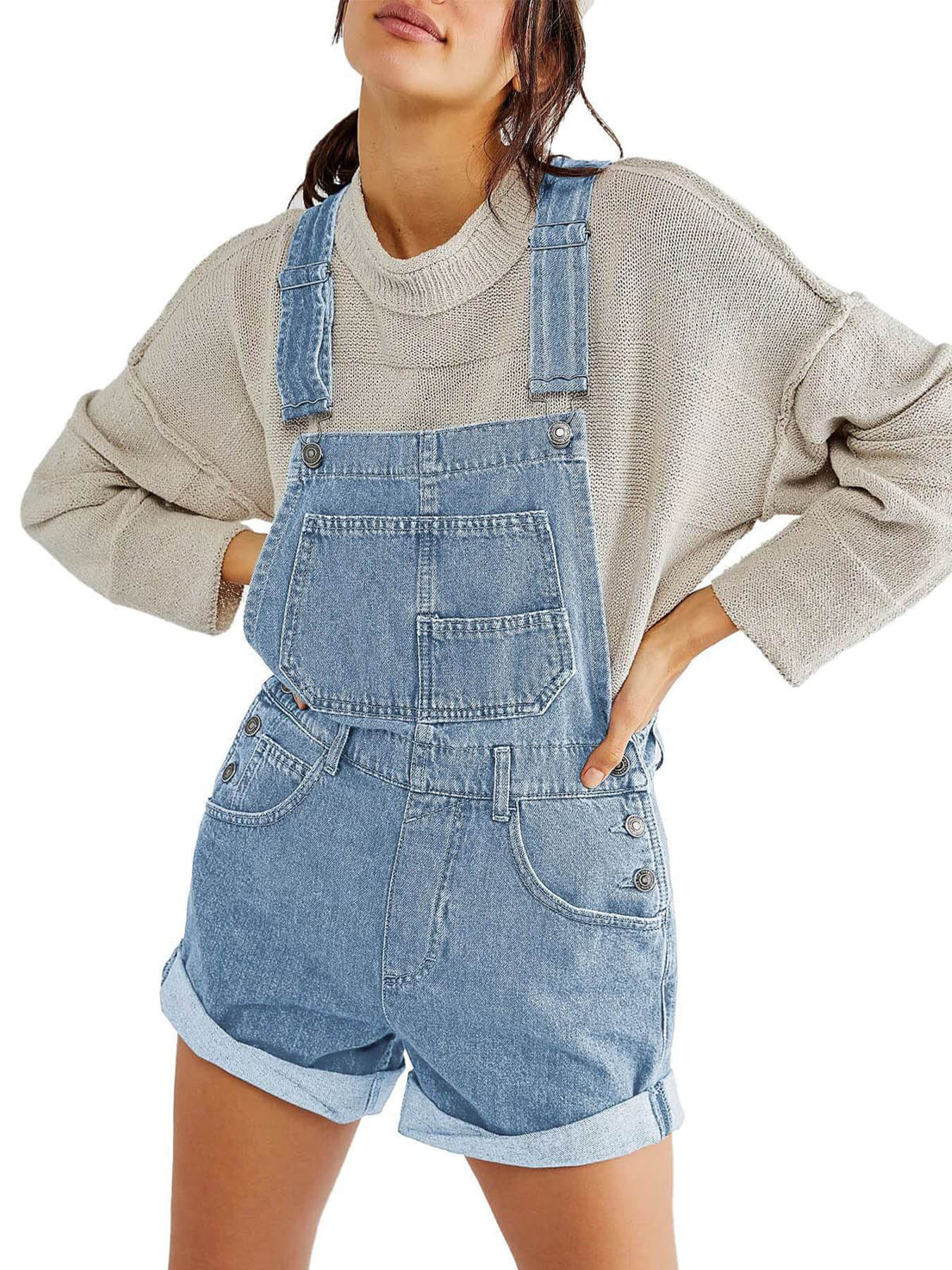 Loose Multi-Pocket Denim Jumpsuits