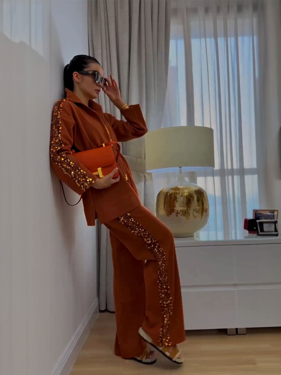 Sparkle Zip Coat Loose Pants Set