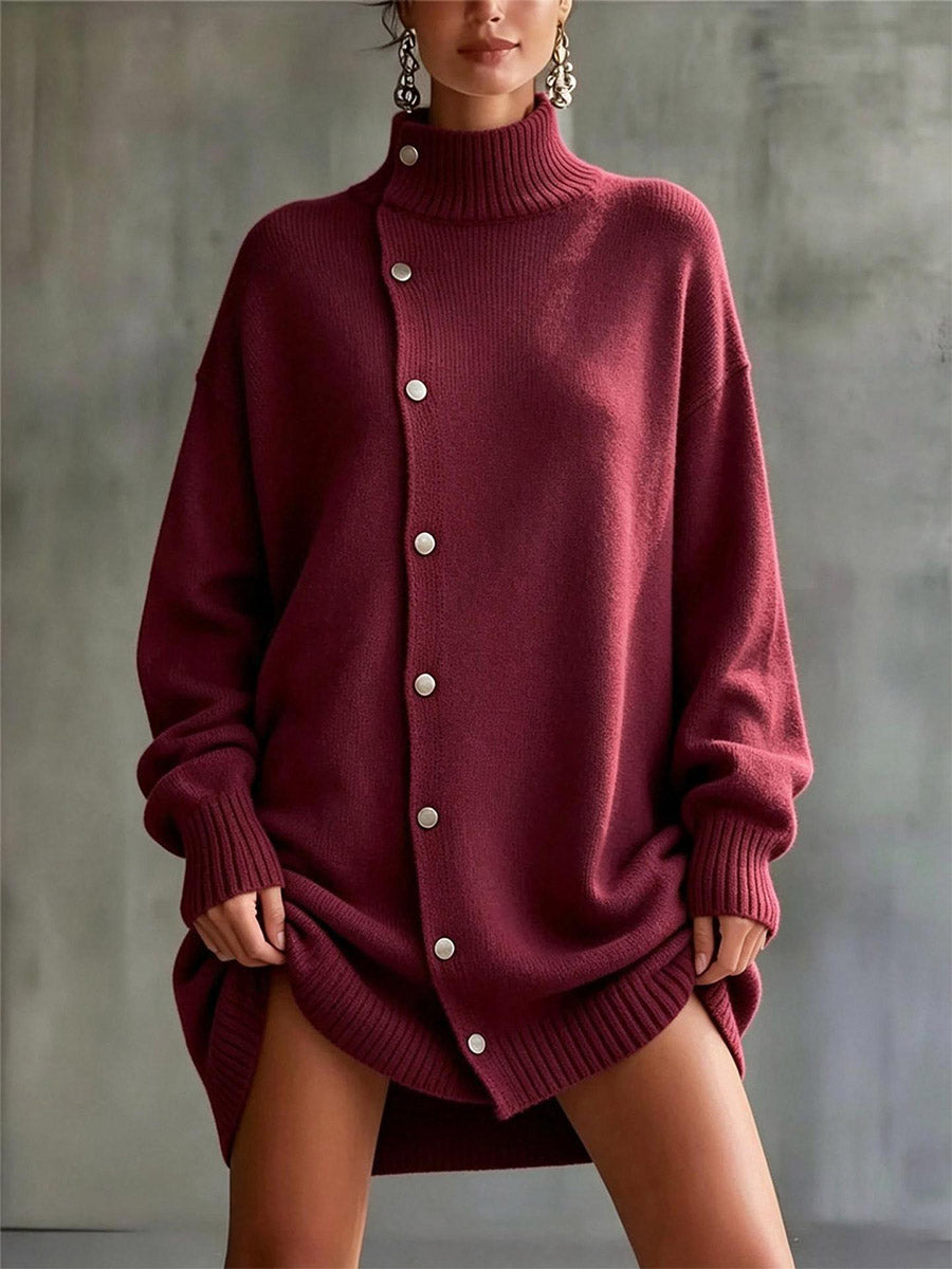 High Neck Button Sweater