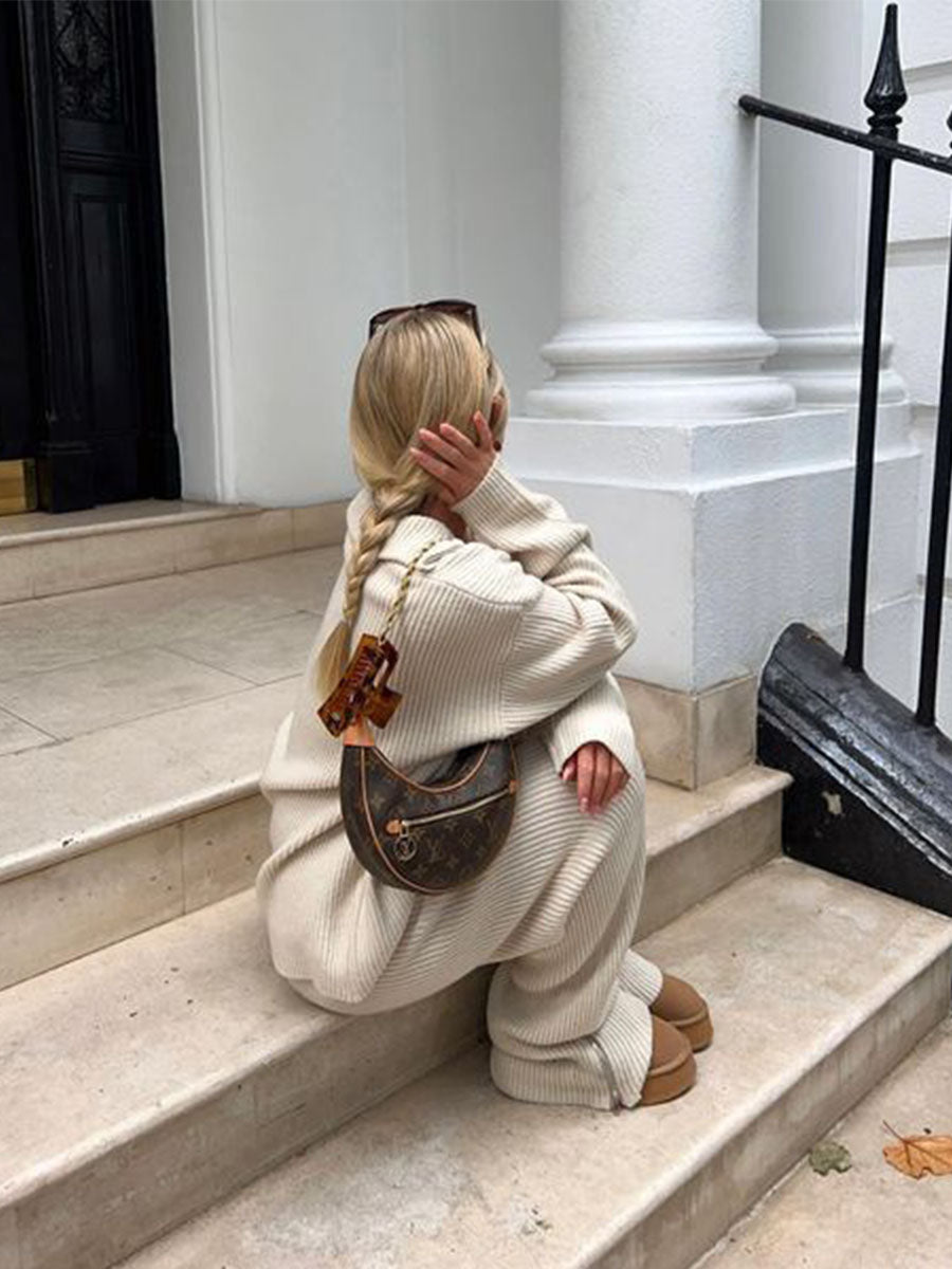 Cozy Ribbed Half Zip Lounge Set