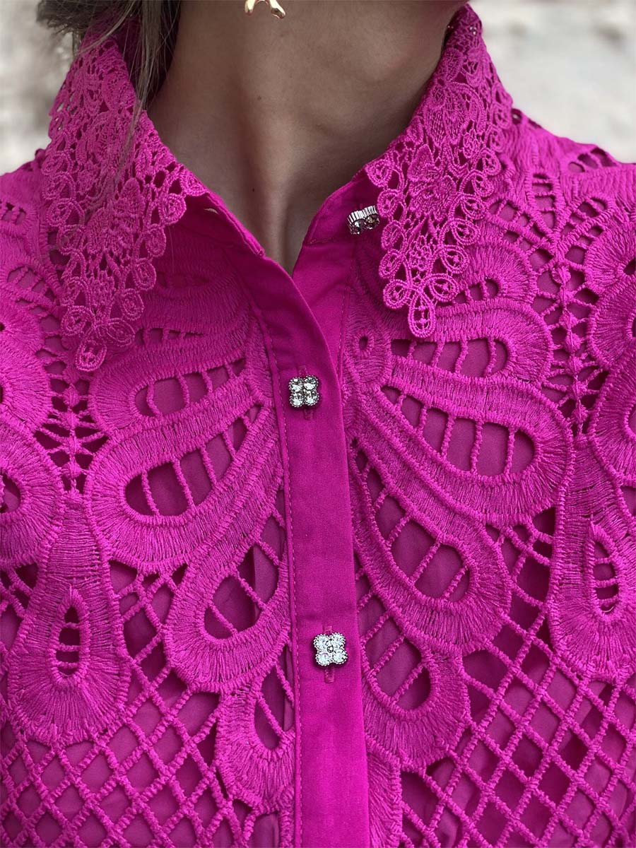 Vorioal Hollow Lace Collar Shirt