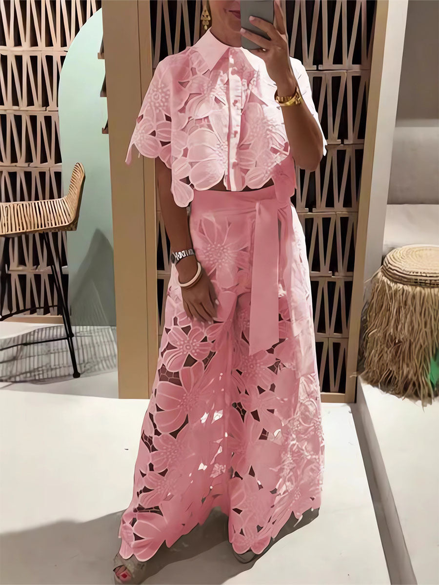 Cutout Floral Two Piece Set