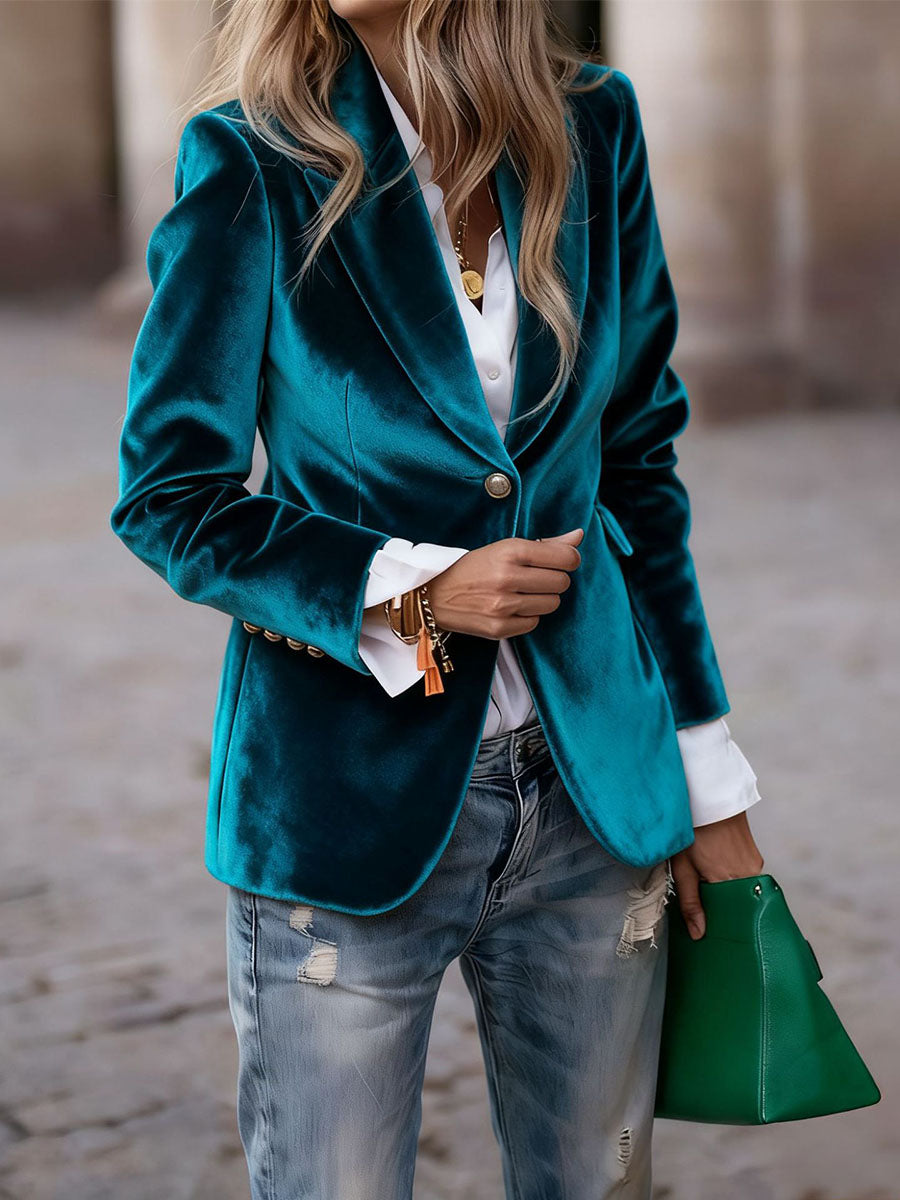 Velvet Single Breasted Blazer