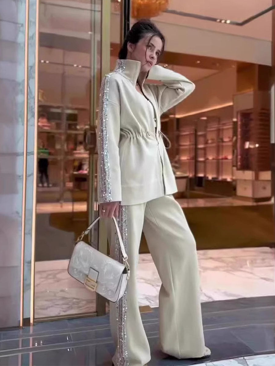 Sparkle Zip Coat Loose Pants Set